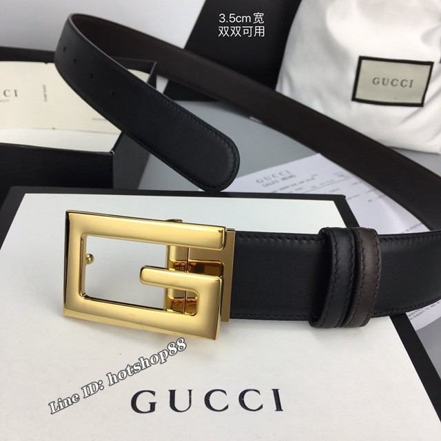 Gucci經典皮帶 古奇雙面小牛皮搭方形旋轉G帶扣腰帶  jjp2447